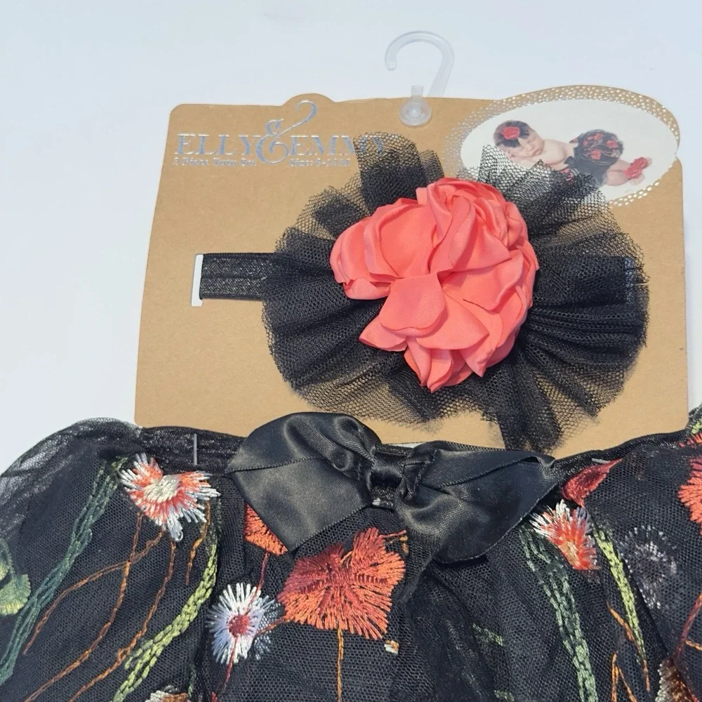 Elly & Emmy Tutu Head‎ Band Tutu Set 0-12M Photo Outfit Brand Black Embroidered